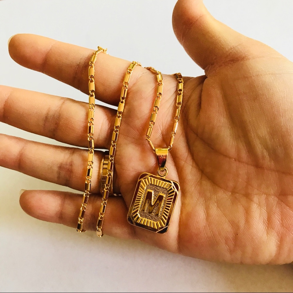 new gold filled unisex initial necklace w. Pendant - Picture 3 of 8